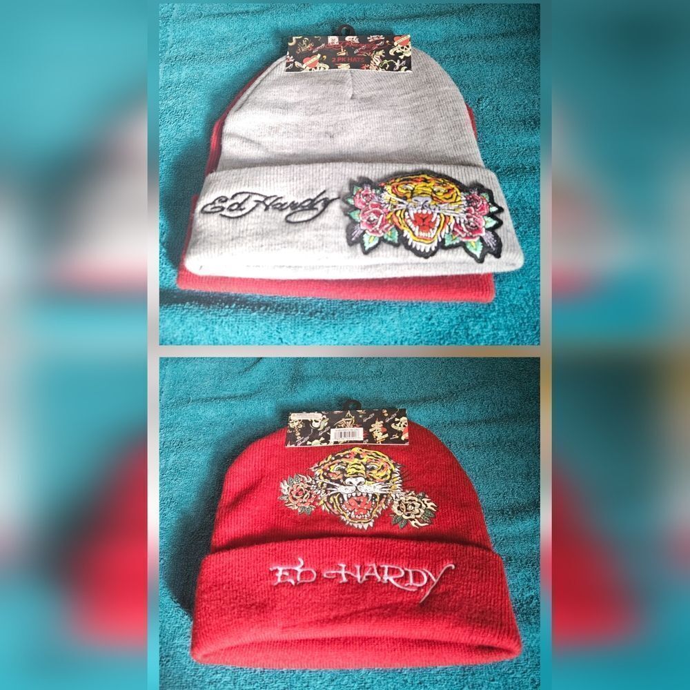 Ed Hardy Red Tiger Embroidered Beanie UNISEX